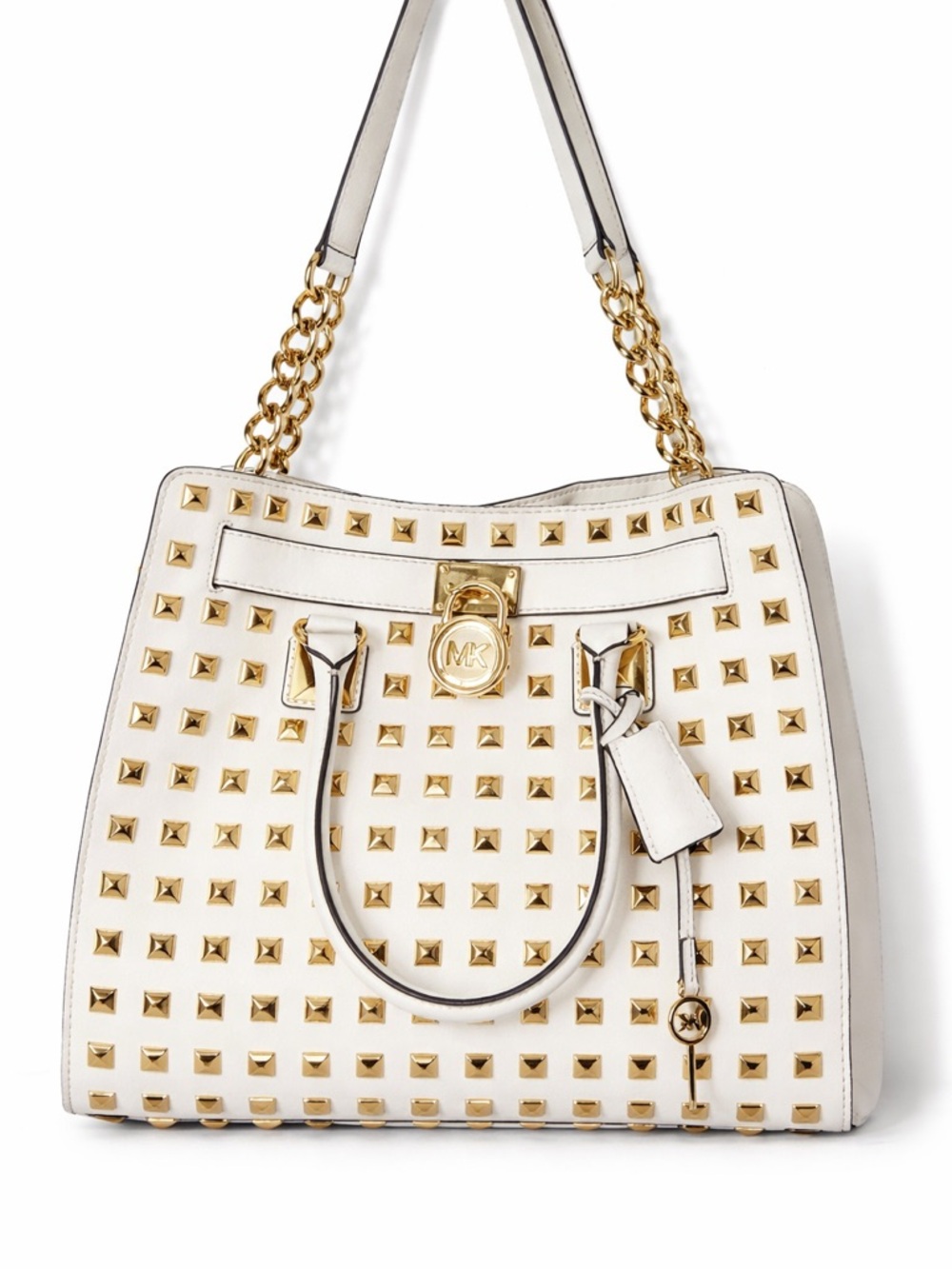MICHAEL Michael Kors White Studded Satchel with Gold Hardware